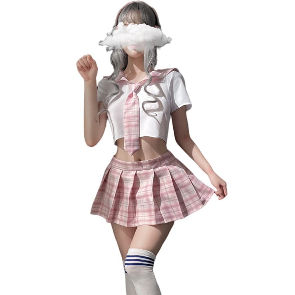 7155 Japanese School Girls Uniform lattice Pleated Skirt Anime Cosplay